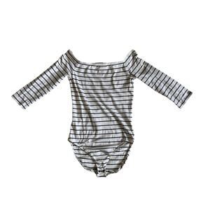 Express One Eleven Black and White Striped Body Suit Boat Neck Pre-Owned